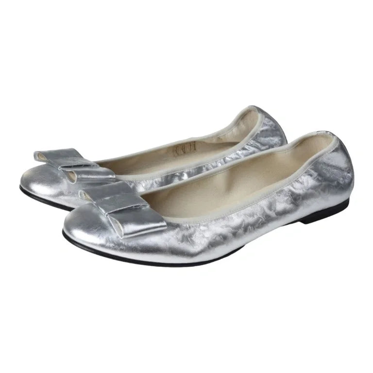 1412 - Silver Soft Leather Flats for Girl/Teen/Women by London Kids